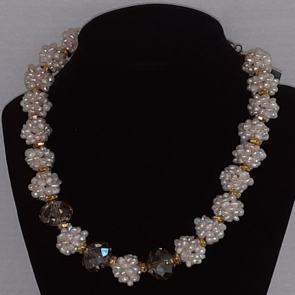 Genuine Freshwater Pearls Necklace faceted crystals Pearl Clusters - Picture 2 of 6